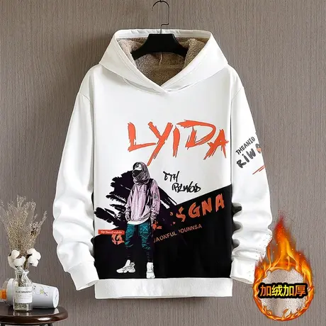 秋冬季卫衣男加绒加厚连帽潮牌潮流宽松学生新款保暖衣服情侣外套商品大图