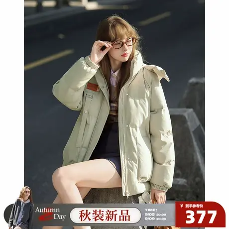 唐狮2025冬季短款羽绒服女连帽肌理感休闲风宽松气质羽绒外套女图片