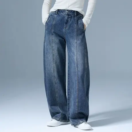 高腰阔腿牛仔裤女春秋香蕉弯刀裤宽松显瘦裤子休闲镰刀拖地直筒裤商品大图