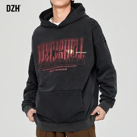 男士黑色重磅卫衣男连帽潮牌春秋男装2023新款长袖上衣百搭连帽衫商品大图