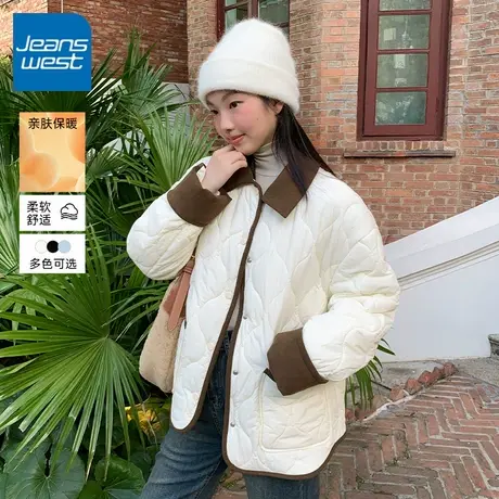 KV真维斯杏色棉服女冬季百搭宽松不臃肿2025新款加厚保暖棉衣女款商品大图