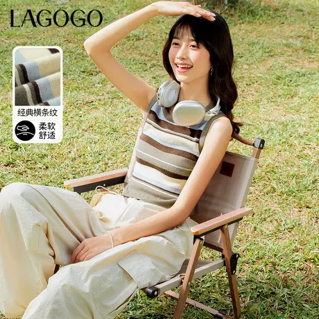LAGOGO美式撞色条纹背心吊带女拉谷谷春季新款修身短款内搭针织衫商品大图