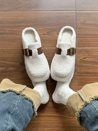 超高跟厚底坡跟包头羊羔毛毛拖鞋女外穿小个子2023秋冬新款高级感商品大图