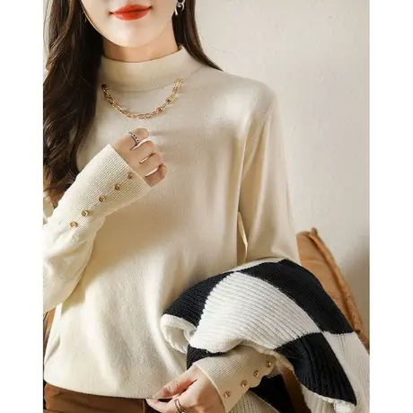 半高领打底衫女士秋冬季2023新款长袖针织衫宽松上衣百搭套头毛衣商品大图