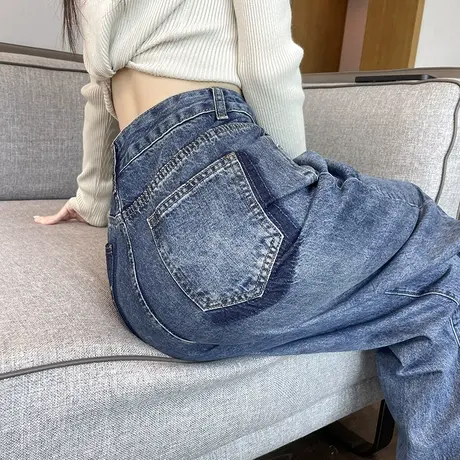 窄版阔腿牛仔裤女秋冬2023新款高腰宽松加绒加厚小个子拖地直筒裤商品大图