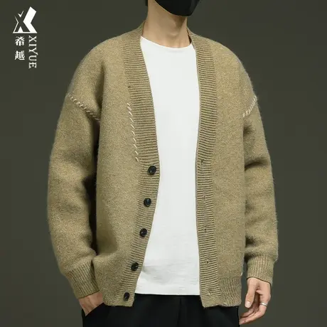 希越7针针织780g深V领开衫毛衣男衬衫线衣外套宽松大码秋冬季衬衣商品大图