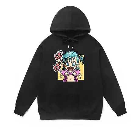 日系潮牌连帽卫衣中性款Q版七龙珠布尔玛动漫周边纯棉带帽上衣棉图片