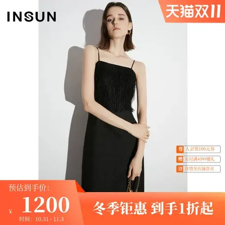 恩裳COVER2023年早春新款针织柳絮拼接小香下摆连衣裙图片