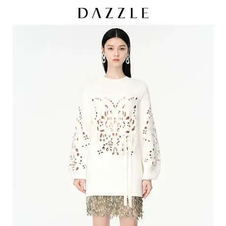DAZZLE地素 奥莱春季镂空刺绣抽绳收腰针织连衣裙女图片