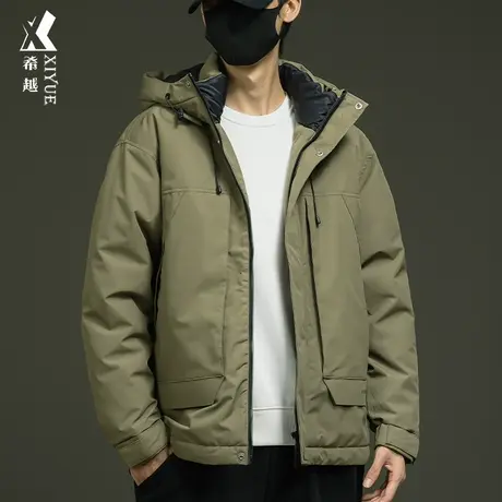 希越灰鸭绒连帽羽绒服男冬季宽松大码潮牌户外工装男士冲锋衣外套商品大图