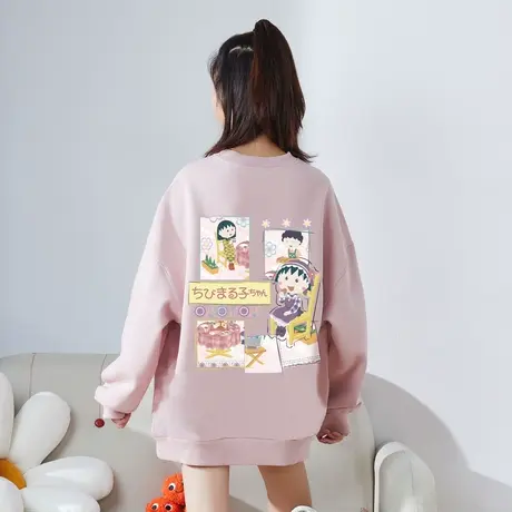 [樱桃小丸子联名]唐狮秋冬新款圆领加绒设计感小众印花女卫衣图片