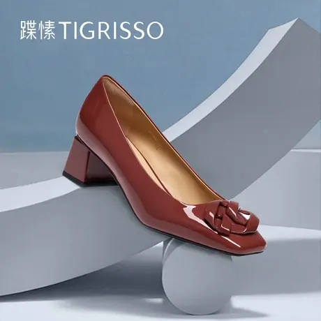 【曲奇】蹀愫简约方头中粗跟软奶油鞋单鞋女TA43508-14图片