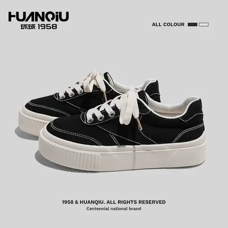 环球厚底帆布鞋女鞋2024年秋冬新款小众板鞋透气百搭休闲小白鞋女商品大图