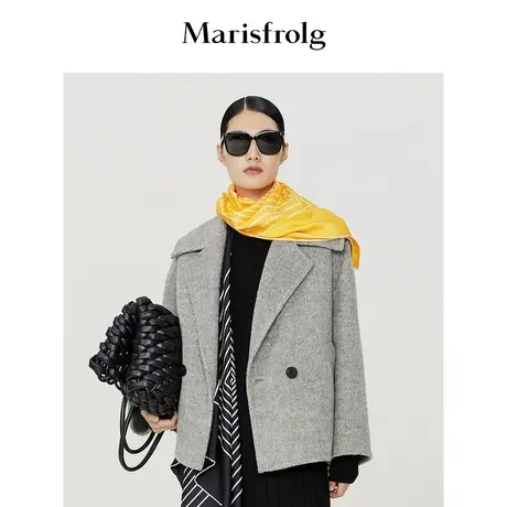 【羊毛西装大衣】玛丝菲尔冬季灰色羊毛茧型复古毛呢外套图片