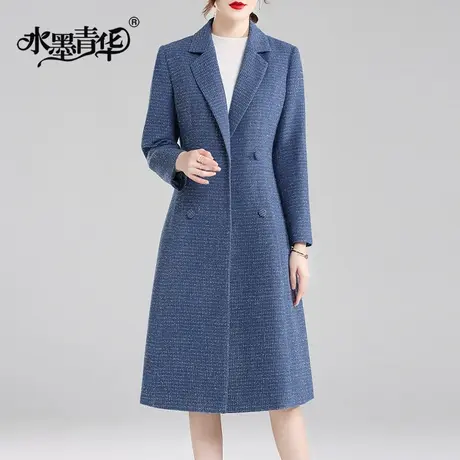 水墨青华2024春季新品中长款过膝百搭外套女时尚显瘦毛呢保暖大衣图片