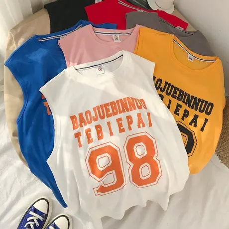 夏季男士背心潮流青年休闲运动坎肩上衣服薄款印花打底衫无袖汗衫图片