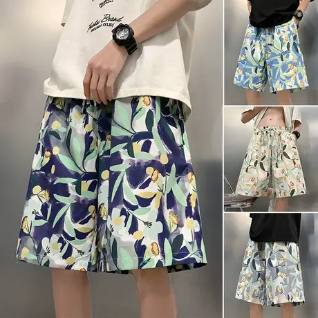 潮牌沙滩裤男夏季休闲花短裤潮流宽松可下水薄款冰丝速干五分裤子商品大图