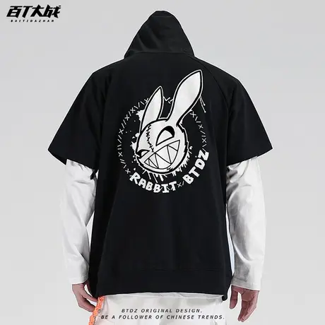 潮牌短袖t恤卫衣男ins欧美暗黑风纯色百搭兔子印花叠穿情侣半袖春商品大图