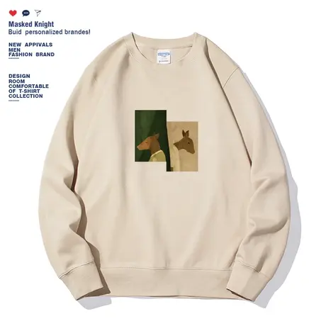 2023秋季港风潮牌简约薄款印花卫衣男青少年加绒圆领宽松休闲上衣商品大图