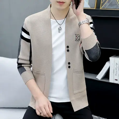 针织衫格子外套男式潮流撞色薄款帅气开衫披风外搭春秋季休闲毛衣商品大图