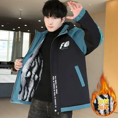 男士夹克秋冬季中长款风衣潮流冬装加棉外衣宽松加绒加厚保暖外套商品大图