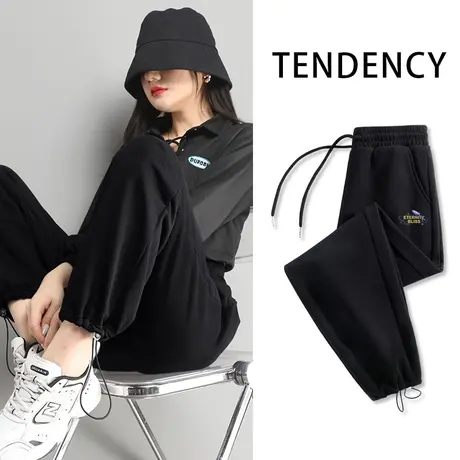 ZR真维斯休闲裤女春秋款2023新款宽松运动裤黑色小个子薄款卫裤潮图片