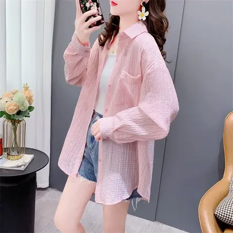夏季长袖薄款防晒衬衫女2023年新款宽松慵懒风洋气休闲设计感外套商品大图