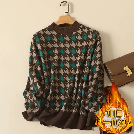 一体绒半高领毛衣女2023年秋冬新款加绒加厚宽松内搭针织打底衫女商品大图