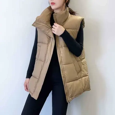 纯色立领羽绒棉马甲女外穿2023秋冬新款宽松遮肉显瘦时尚保暖外套商品大图