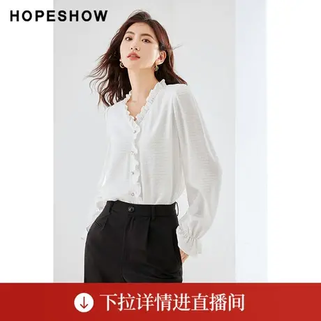 【直播专享】秋季直身木耳边V领套头雪纺上衣90123272003红袖图片