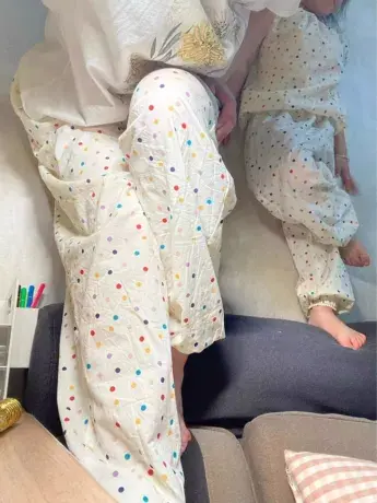 波点睡裤彩色小圆点纯棉儿童防蚊裤长裤灯笼裤家居裤女夏宽松高腰商品大图