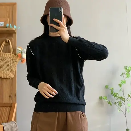 dza 复古棉线针织衫女士秋冬短款内搭漂亮上衣打底衫休闲宽松毛衣图片