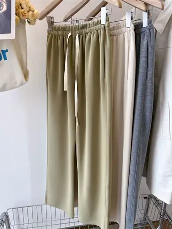 糯米裤 丝滑细腻垂感松紧高腰宽松阔腿百搭显瘦直筒休闲长裤女春商品大图