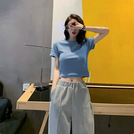 2024夏季新款别致设计感小众短款辣妹上衣正肩短袖t恤女半袖体恤商品大图