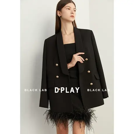 DPLAY轻奢通勤OL风经典黑青果领宽肩廓形重工气质西装外套商品大图