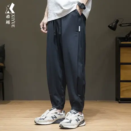 冰丝速干薄款束脚休闲裤男2025夏季新款宽松大码薄款男士运动裤子图片