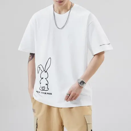 纯棉圆领印花t恤男款短袖青少年上衣男生卡通图案学生体恤衫夏季商品大图