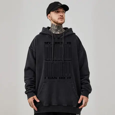 美式复古嘻哈大码卫衣纯棉重磅水洗做旧高街胖子男生外套加绒秋冬商品大图