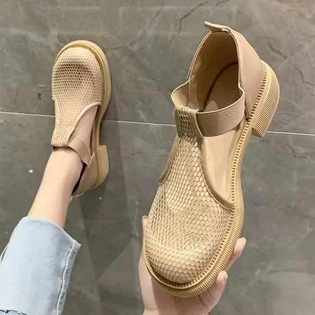 包头凉鞋女夏外穿2023年新款网面镂空透气大头鞋粗中跟侧空罗马鞋商品大图