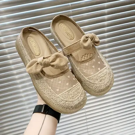 网红仙女风半拖鞋女夏季外穿孕妇春秋渔夫懒人鞋软底舒适包头凉拖商品大图