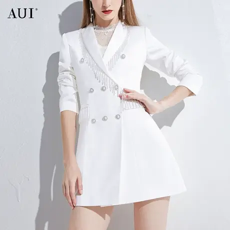 AUI白色流苏设计职业西装外套女2023春秋新款高级感小个子西服裙图片