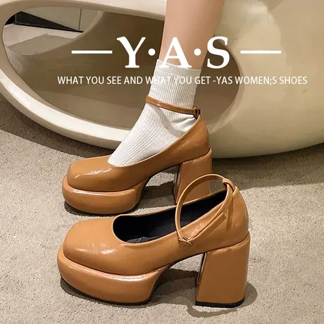 不累脚高跟鞋女粗跟玛丽珍鞋2023春秋季法式方头小皮鞋配裙子单鞋商品大图