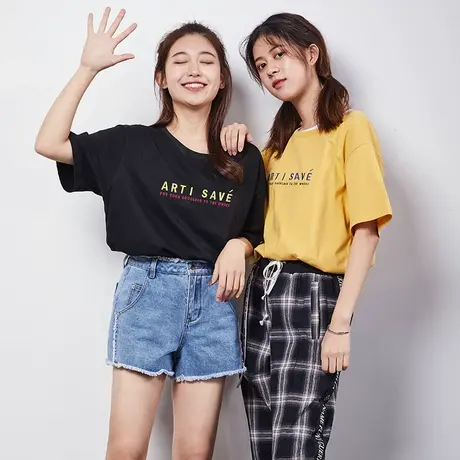 唐狮短袖T恤女夏季新款网红韩版纯棉半袖百搭ins风t恤潮学生图片