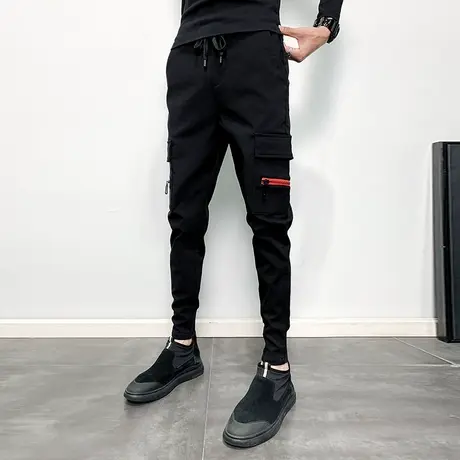 2023秋冬季新款潮男潮流时尚韩版修身小脚工装潮牌加绒加厚哈伦裤商品大图