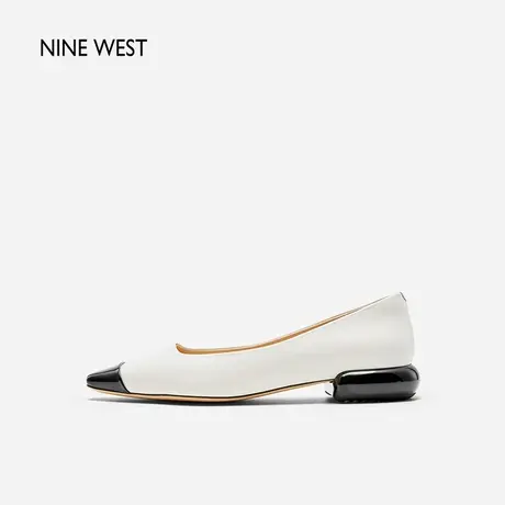Nine West/玖熙真皮拼接低跟浅口单鞋2024年春季新款粗跟工作女鞋图片