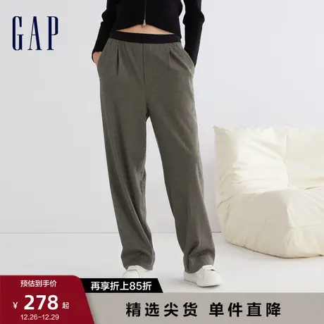 Gap女装早春休闲斜纹布缩褶休闲裤高级时尚舒适直筒长裤890595商品大图