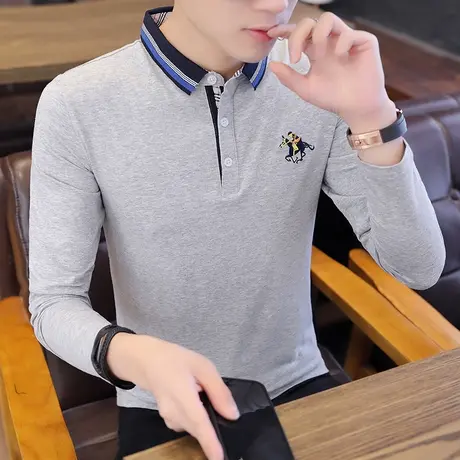 polo衫男港风保罗翻领冰丝韩版潮流半截袖纯棉男士长袖t恤潮牌dx商品大图