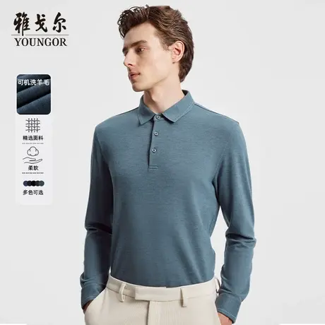 【可机洗羊毛混纺】雅戈尔官方长袖Polo衫商务休闲翻领T恤商品大图