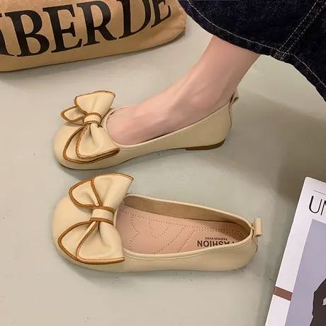 蝴蝶结软底平底单鞋女春2024新款小皮鞋女款豆豆鞋温柔风晚晚鞋子商品大图