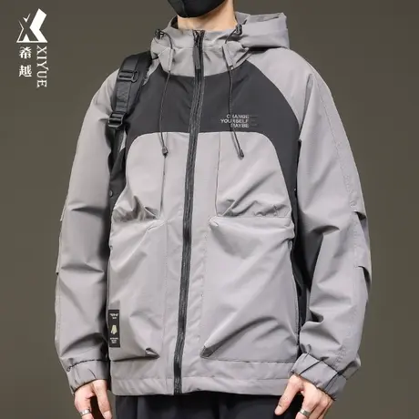 希越户外三防登山服男士2024春季潮牌美式宽松大码夹克连帽男外套商品大图